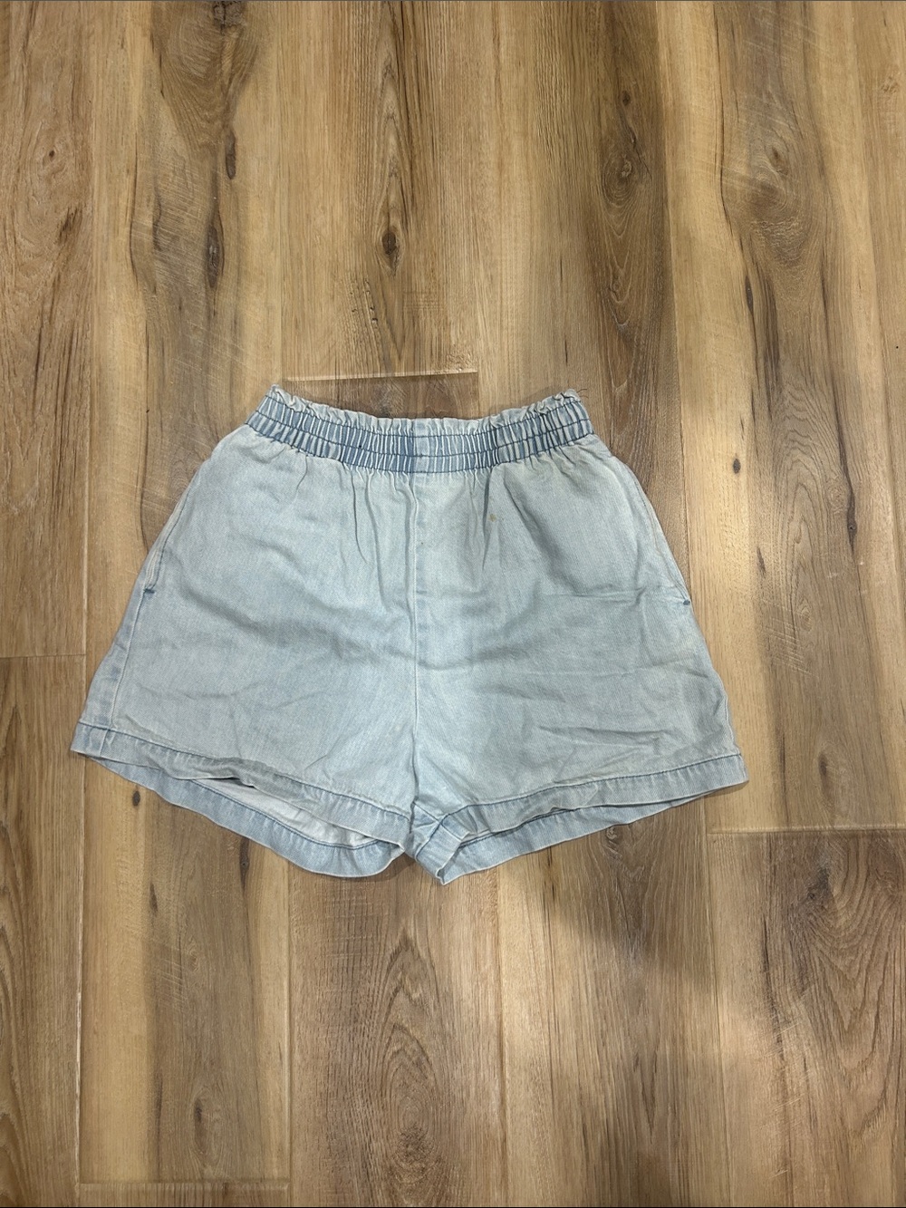 Boyish Light Blue High-Waist Elastic Linen Blend Shorts